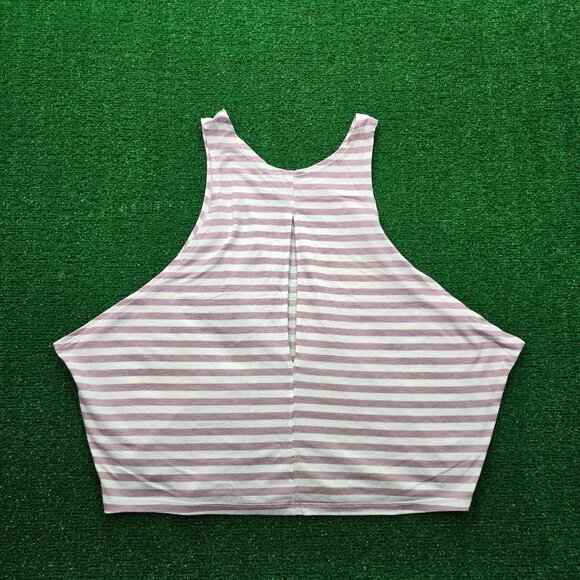 Nike Tank Top Womens Large Pink Striped Sleeveless Cropped Halter Gym Yoga - Picture 9 of 10
